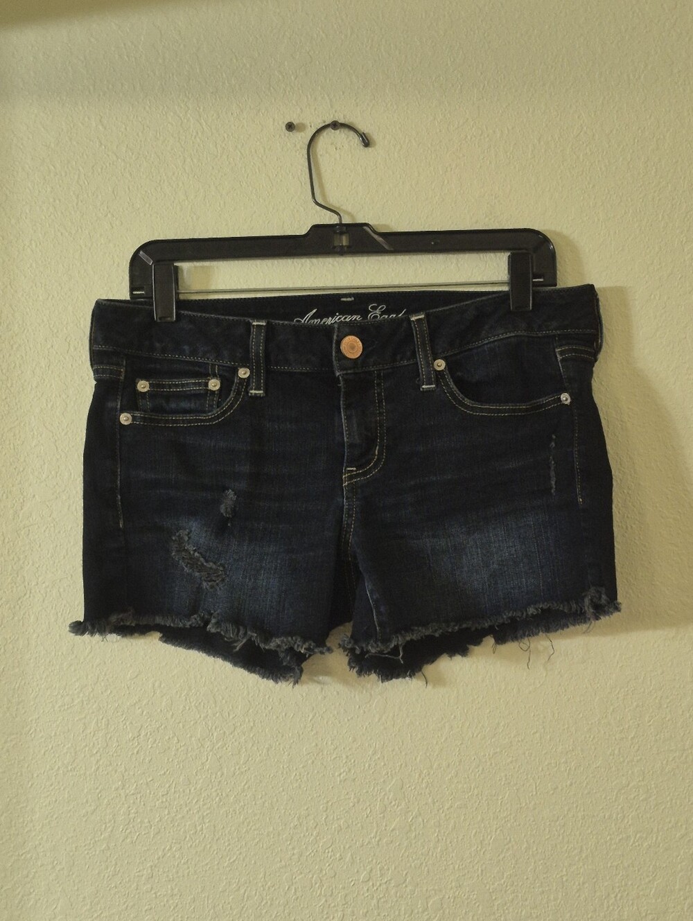 American Eagle Outfitters Dark Indigo Distressed Denim Shorts